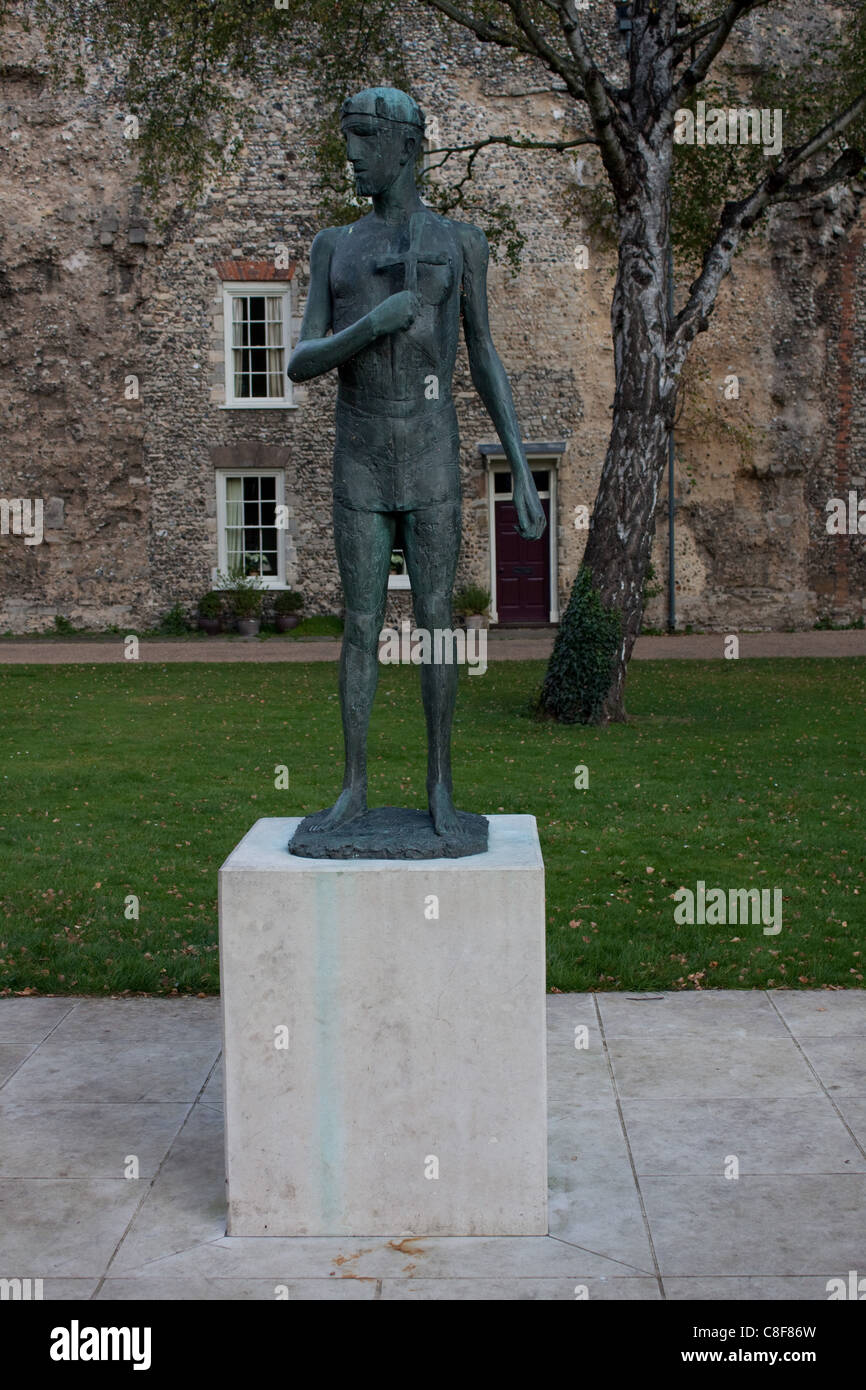 Statue of St. Edmund at Bury St. Edmunds, Suffolk. The statue by Dame
