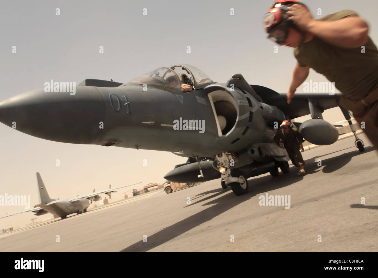an AV-8B Harrier at Kandahar Airfield, Afghanistan, Stock Photo