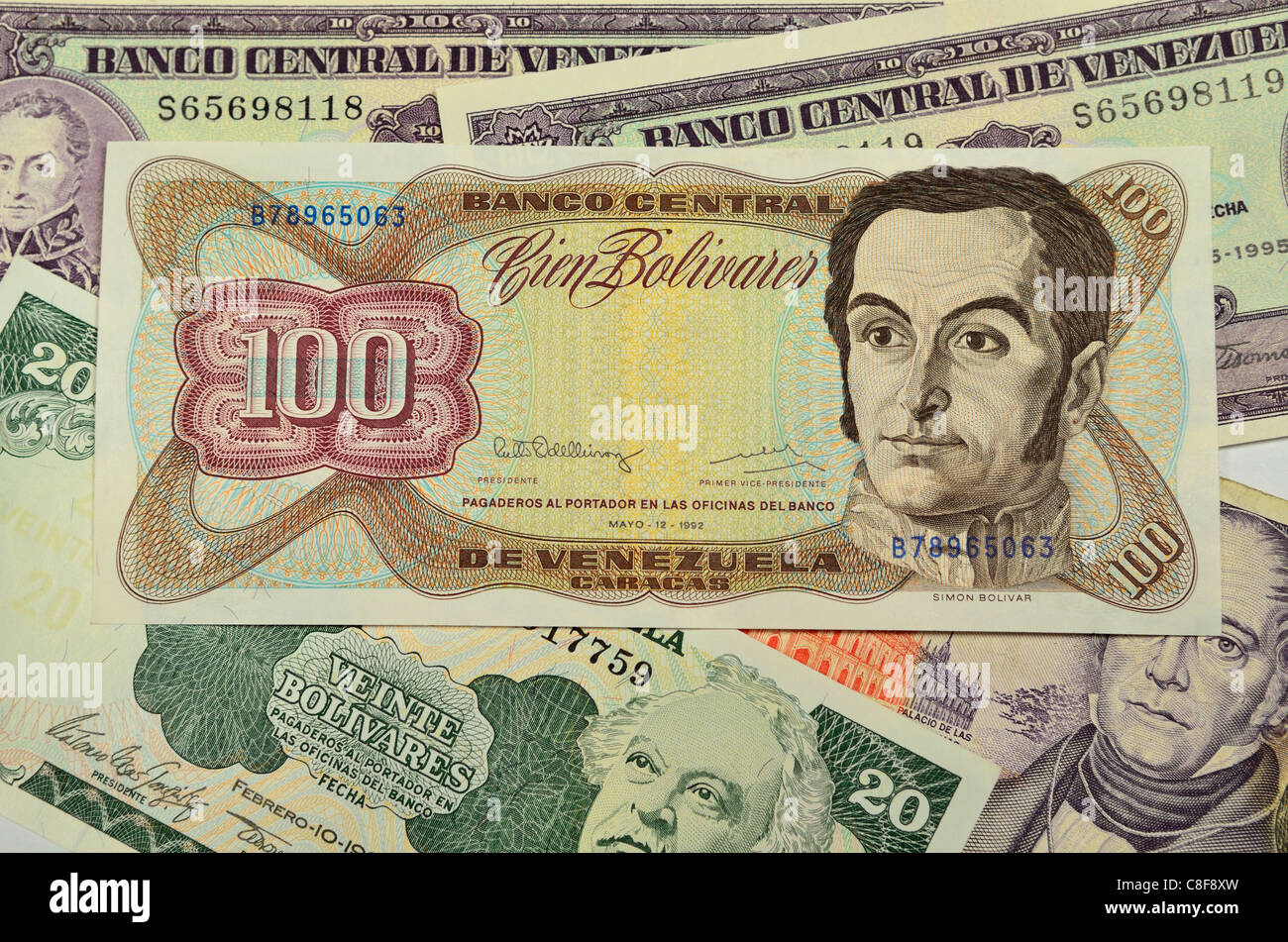 Bank notes of Venezuela, Bolivars. Stock Photo