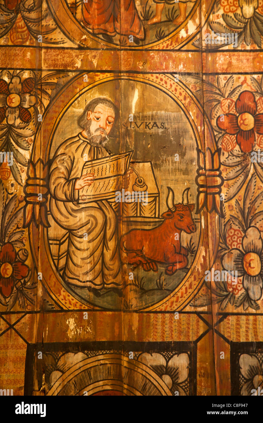 Wall paintings inside 13th century Gol Stavkirke (Wooden Stave Church, Norsk Folkemuseum, Bygdoy, Oslo, Norway, Scandinavia Stock Photo