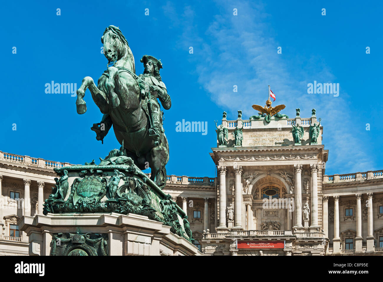 Hofburg Palace, In front of the new Castle is the Equestrian statue of Prince Eugene of Savoy, Vienna, Austria, Europe Stock Photo