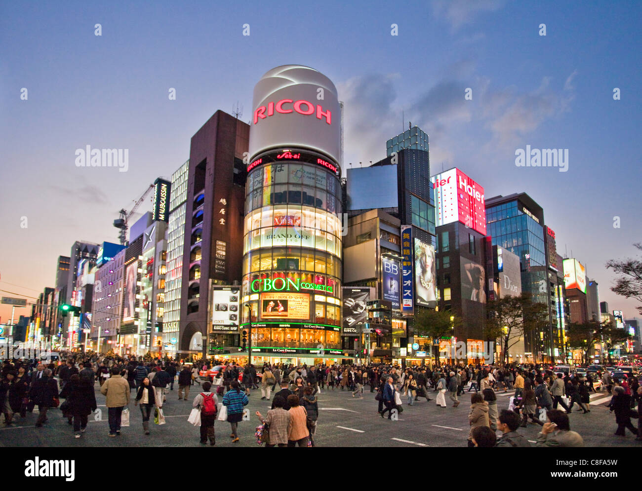 Tokyo, city, Japan, November, Asia, district, Ginza, Chuo avenue, street, place, crossroad, intersection, pedestrian, passer-by, Stock Photo