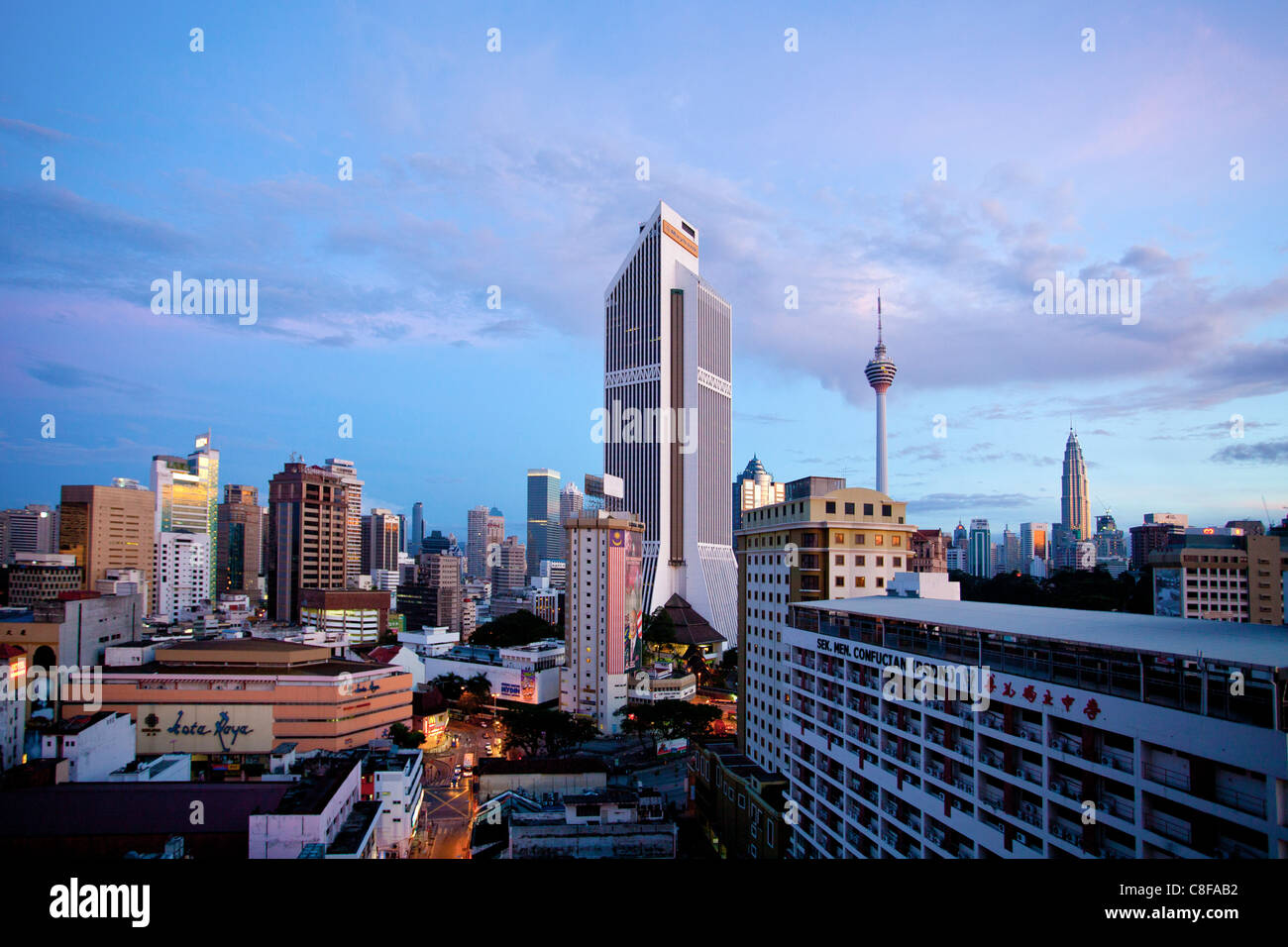Malaysia, Asia, Kuala Lumpur, town, city, China Town, Menara Tower, Petronas Towers, blocks of flats, high-rise buildings, Skyli Stock Photo