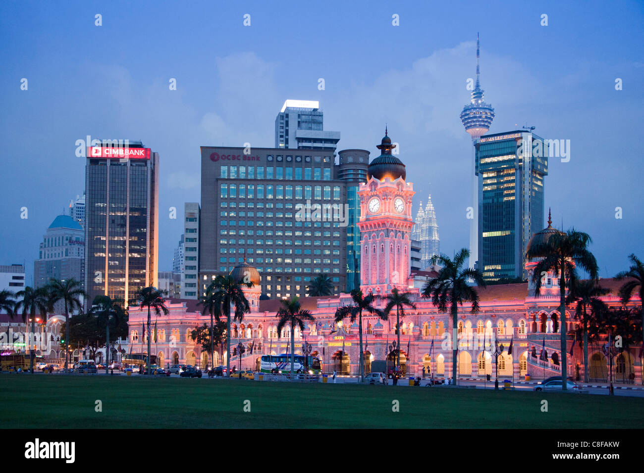 Malaysia, Asia, Kuala Lumpur, town, city, Merdeka place, Skyline, park, flowers, violet, blocks of flats, high-rise buildings, t Stock Photo