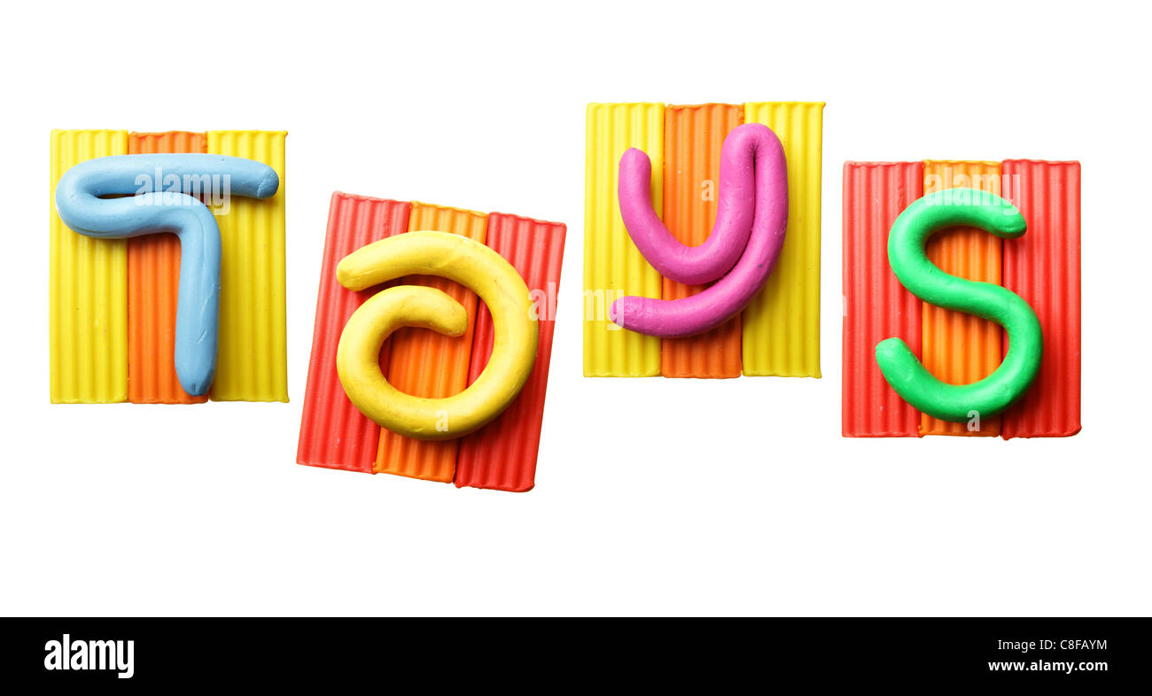 Word TOYS made from plasticine isolated over white background Stock Photo