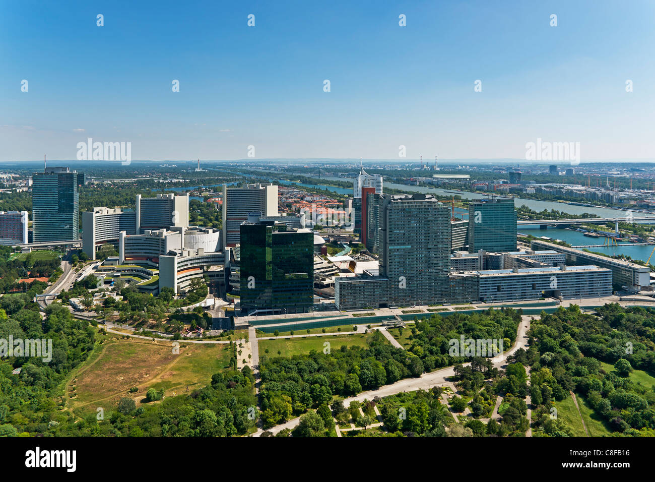 View from the Danube Tower to the Vienna International Center (VIC), commonly known as UNO City. Vienna, Austria Europe Stock Photo