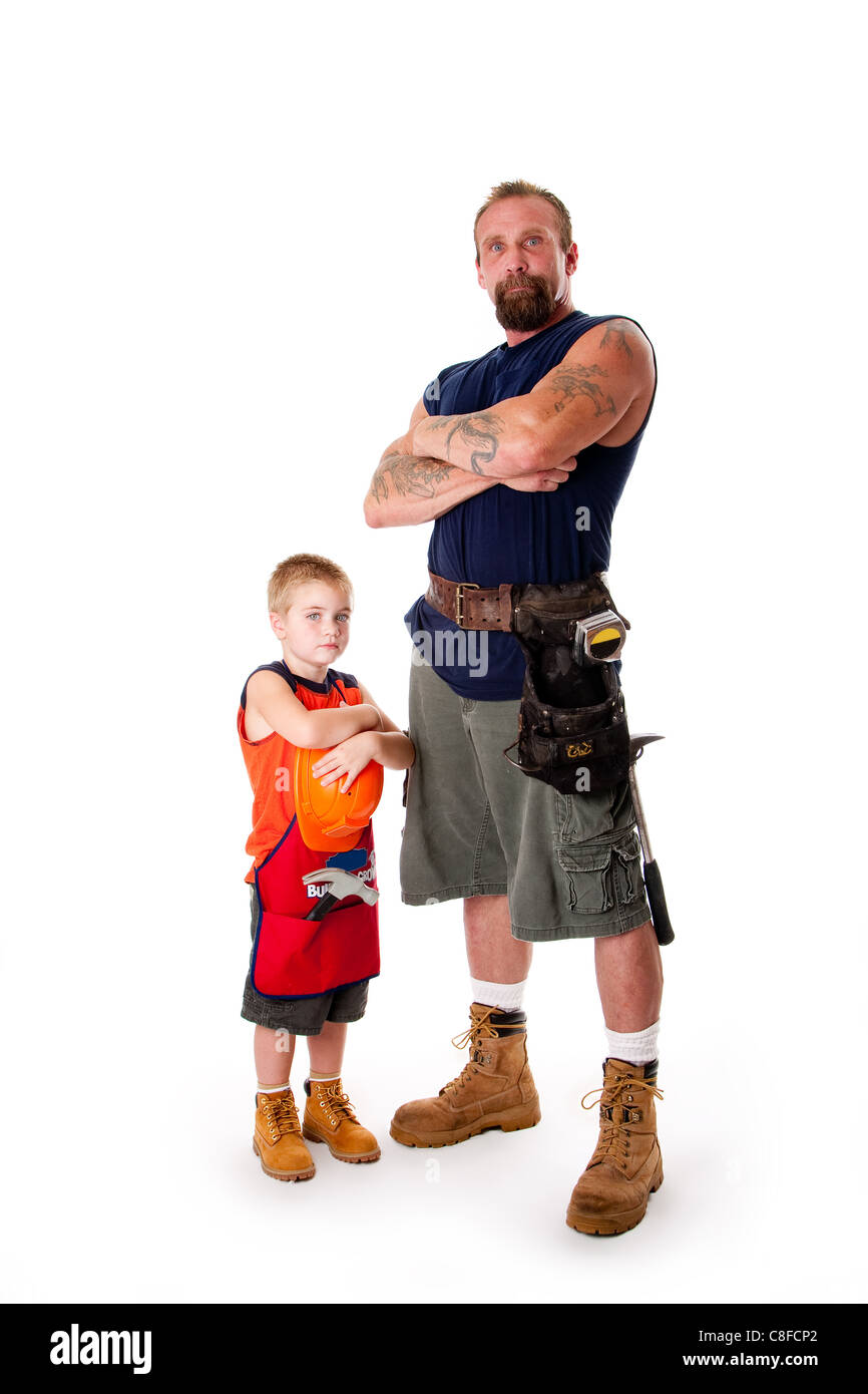 Father and son ready for construction Stock Photo