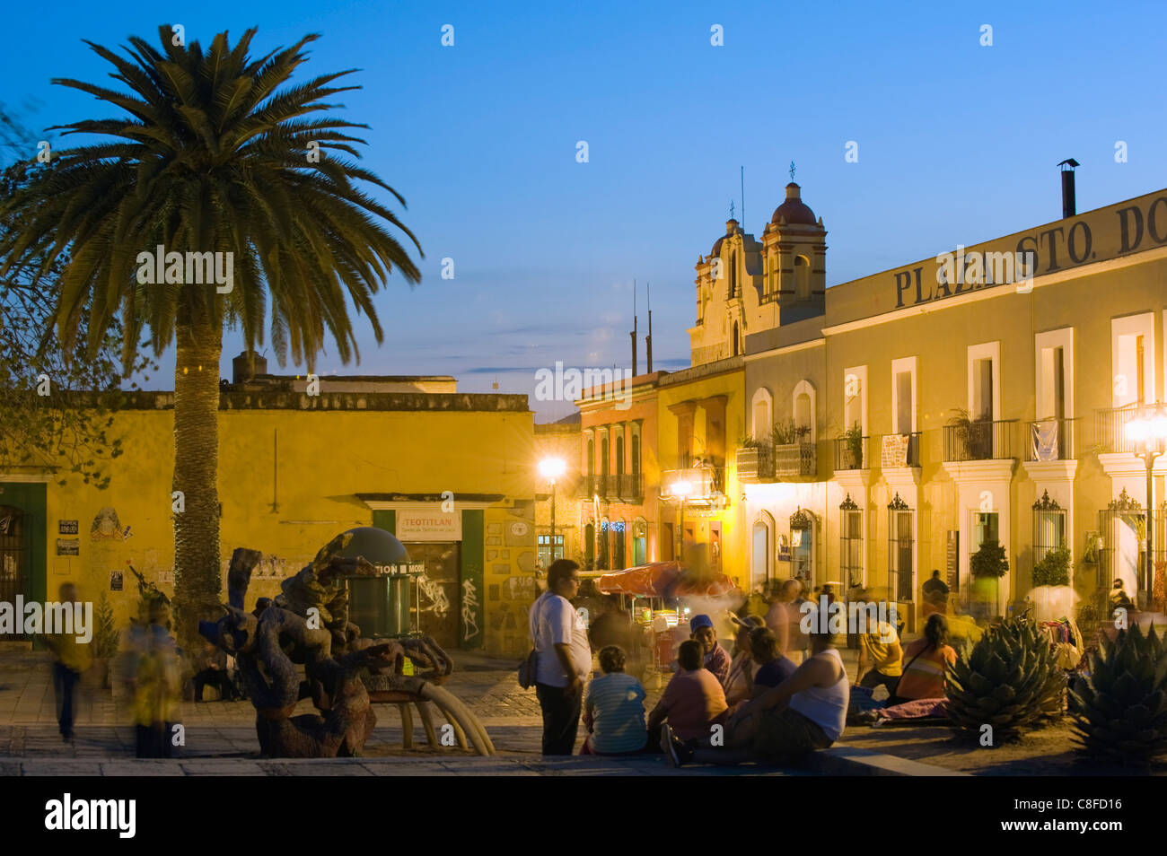 Nightime street scene, Oaxaca, Oaxaca state, Mexico Stock Photo