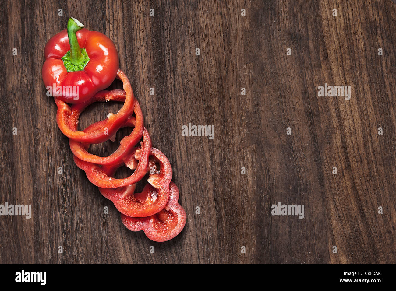 Chopped Red Pepper on Chopping Board Stock Photo