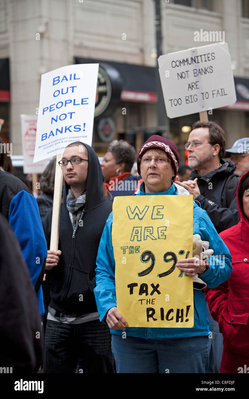 Detroit, Michigan People rally at the Bank of America, demanding a