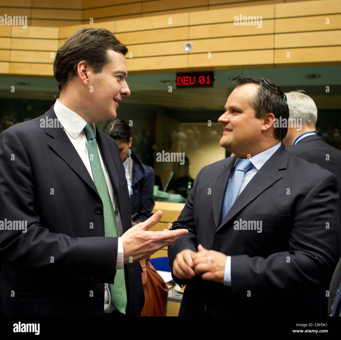 - Pictured at the Ecofin meeting of European Union Finance Ministers Stock Photo