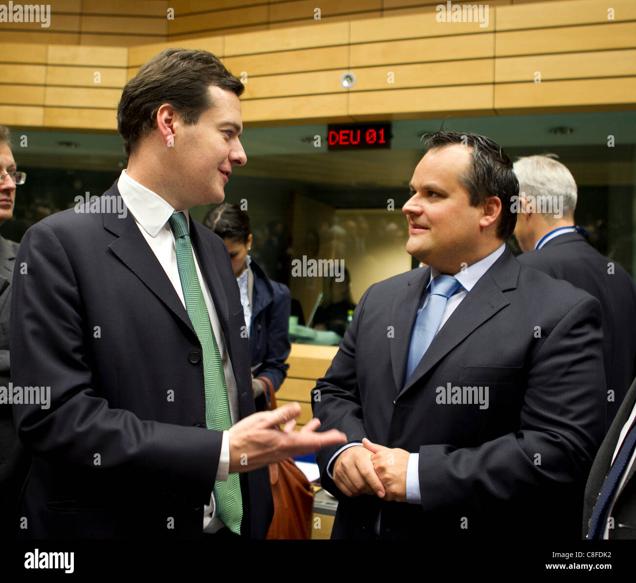 - Pictured at the Ecofin meeting of European Union Finance Ministers Stock Photo