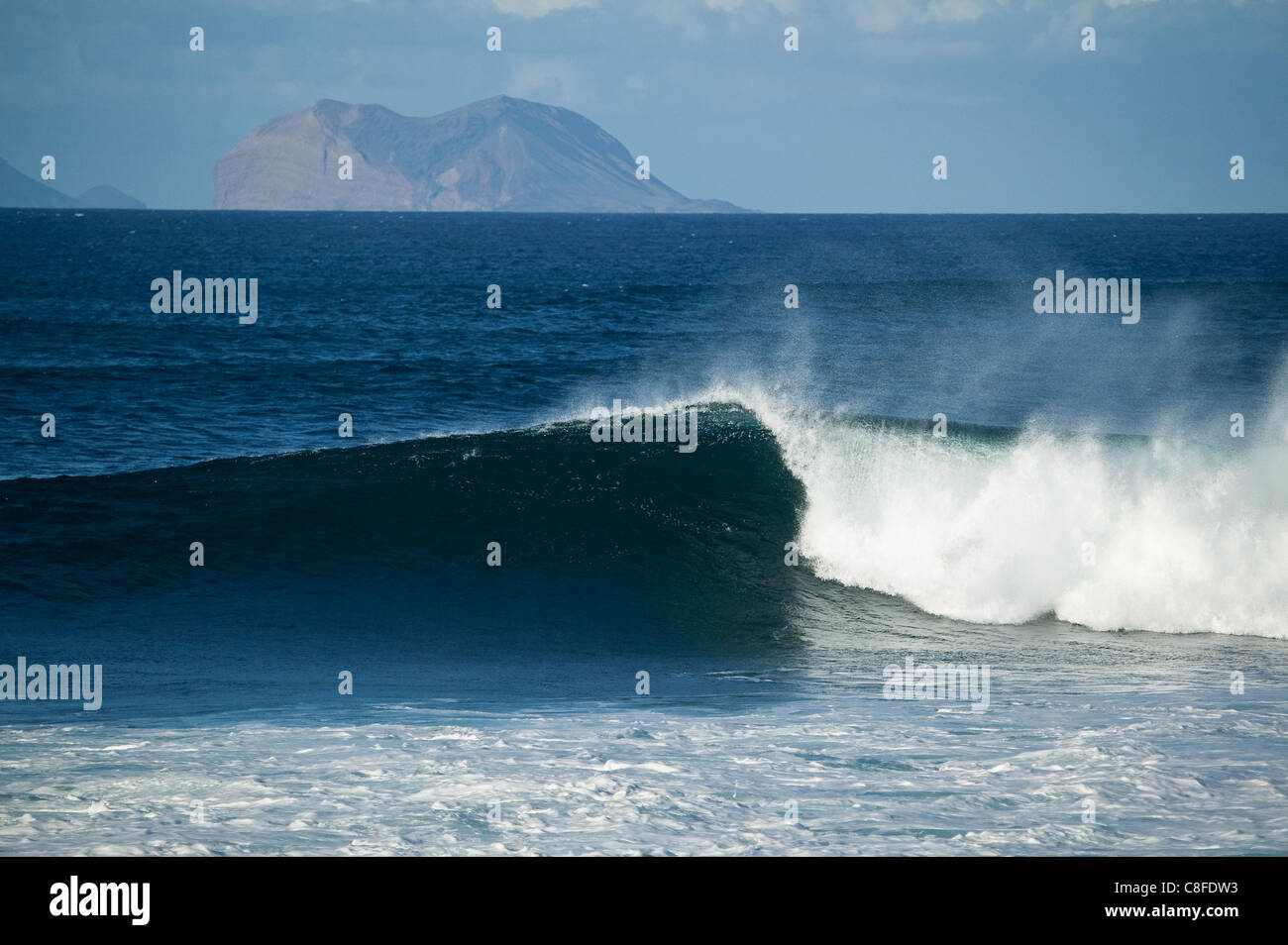 Galea de Caballo, Atlantic, surf, breakwater, breeze, Spain, Europe, cliff, rock, cliff, cliff beach, foam, island, isle, island Stock Photo