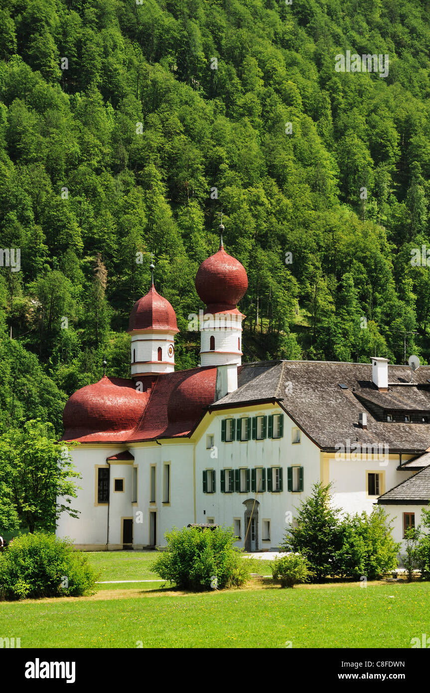 St. Bartholomae, Koenigssee, Berchtesgadener Land, Bavaria, Germany Stock Photo