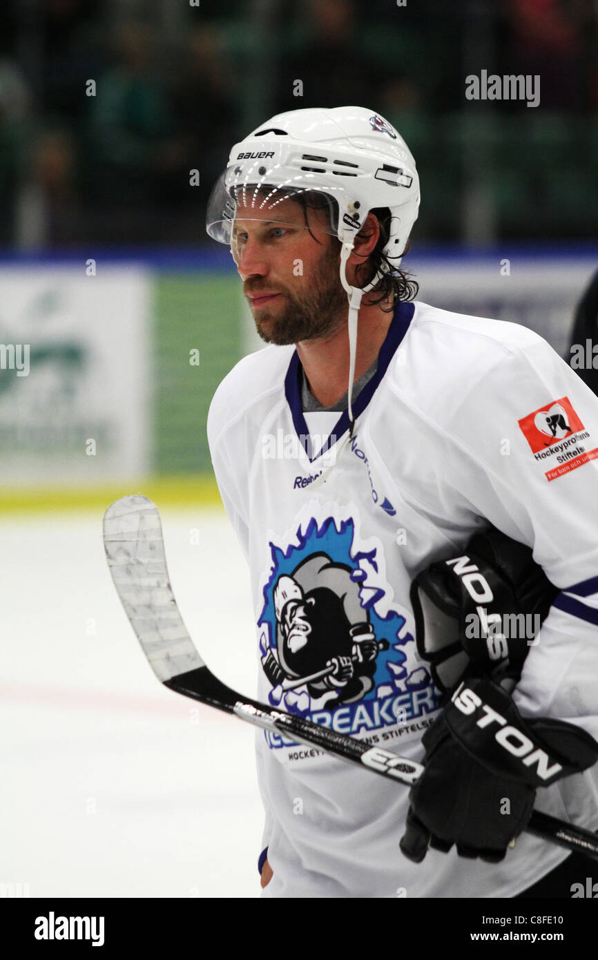 Peter Forsberg playing a charity game for the team Icebreakers. The Icebreakers consists of current and former NHL players Stock Photo