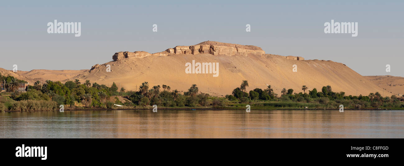 A Panorama Of A Section Of Nile Riverbank Lined With Trees And A Large 