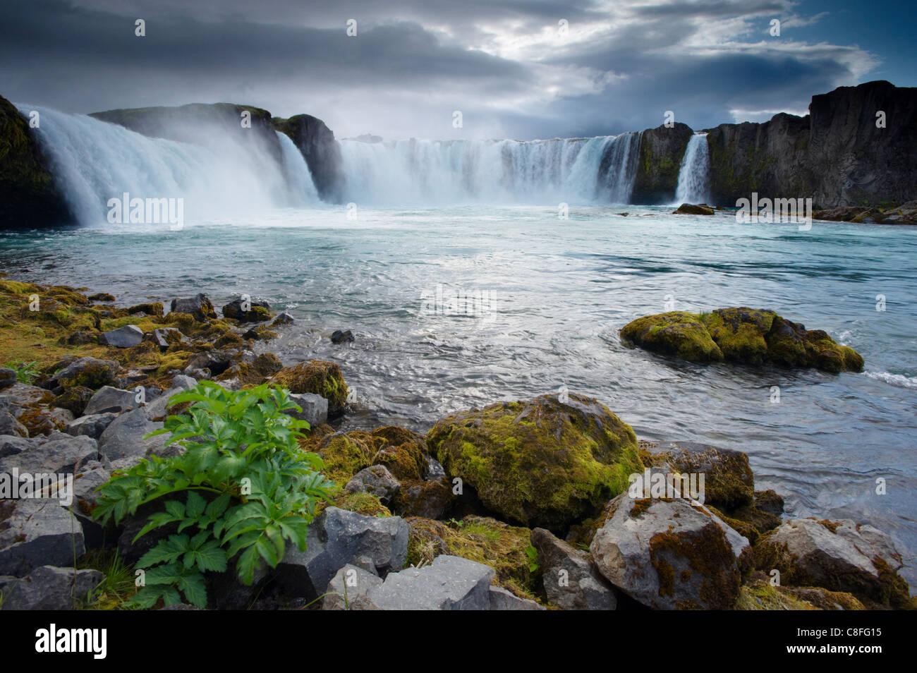 Godafoss waterfall (Fall of the Gods, between Akureyri and Myvatn, in the north (Nordurland, Iceland, Polar Regions Stock Photo