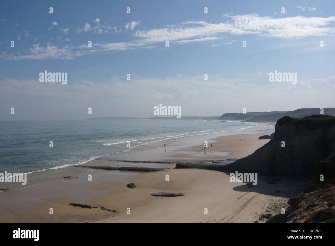 Portugal, Europe, Peniche, low, ebb, tide, beach, seashore, sea, rock, cliff, Stock Photo