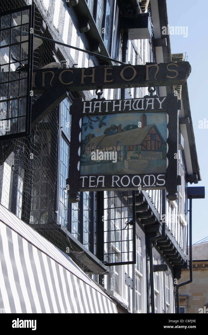 Hathaway Tea Rooms sign Stratford Upon Avon Warwickshire Stock Photo