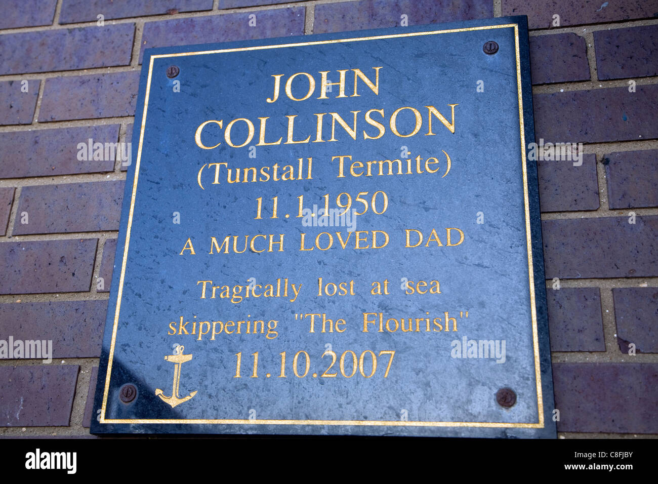 Memorial plaque to fisherman lost at sea, Bridlington, Yorkshire, England Stock Photo