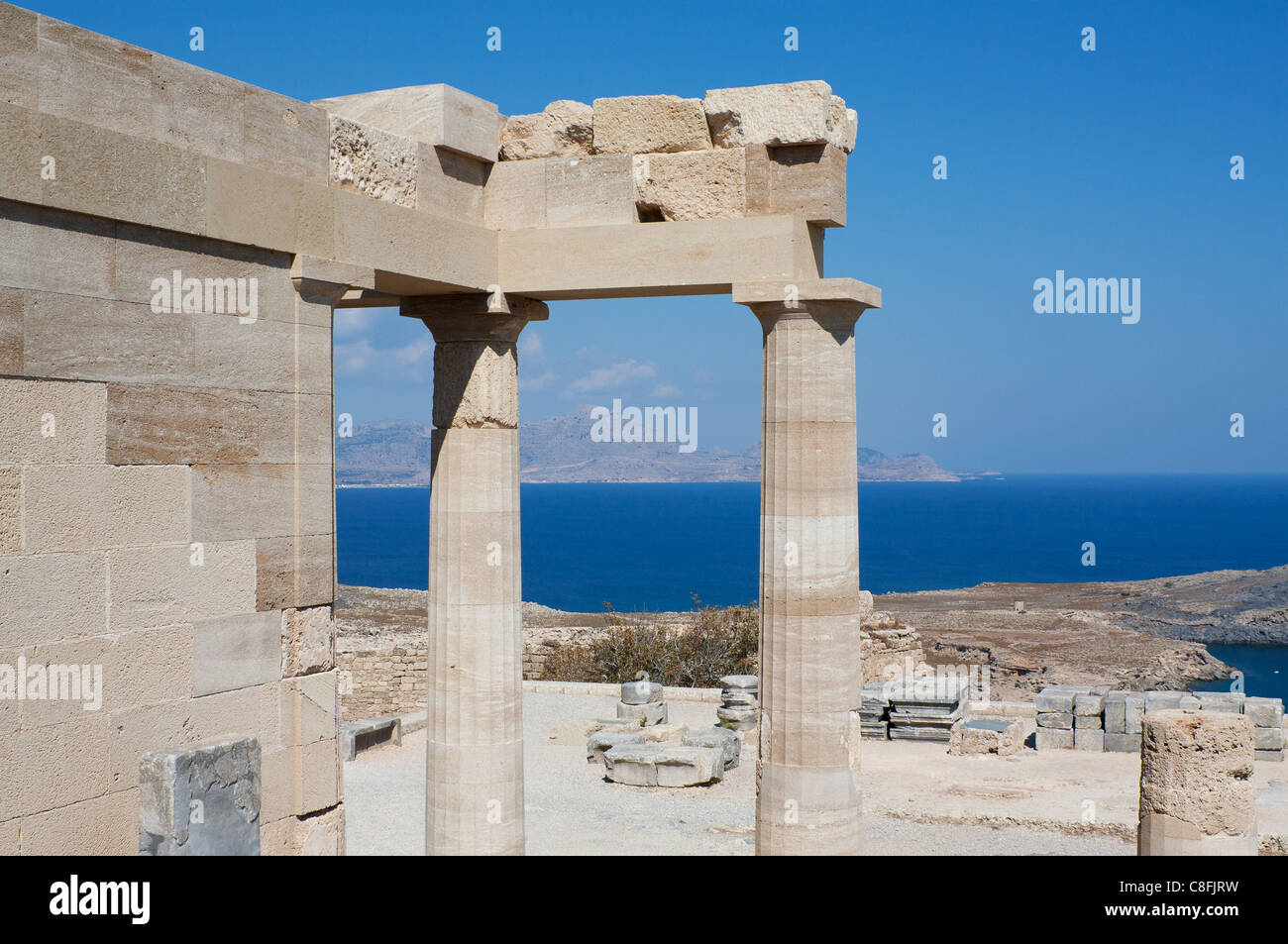 Temple of Athena Lindia at Lindos, Rhodes, Greece. Stock Photo