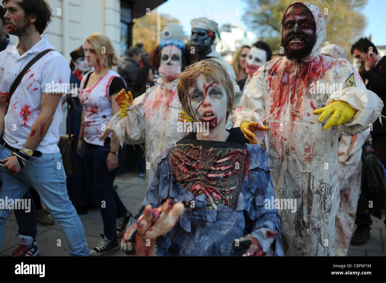Thousands of people dressed as Zombies took part in the Beach of the Dead Zombie Walk through Brighton city centre Stock Photo