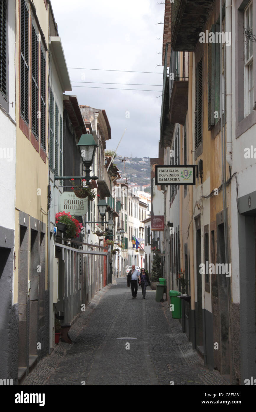 Rua de Santa Maria cobbled lane in Old Town Funchal Stock Photo