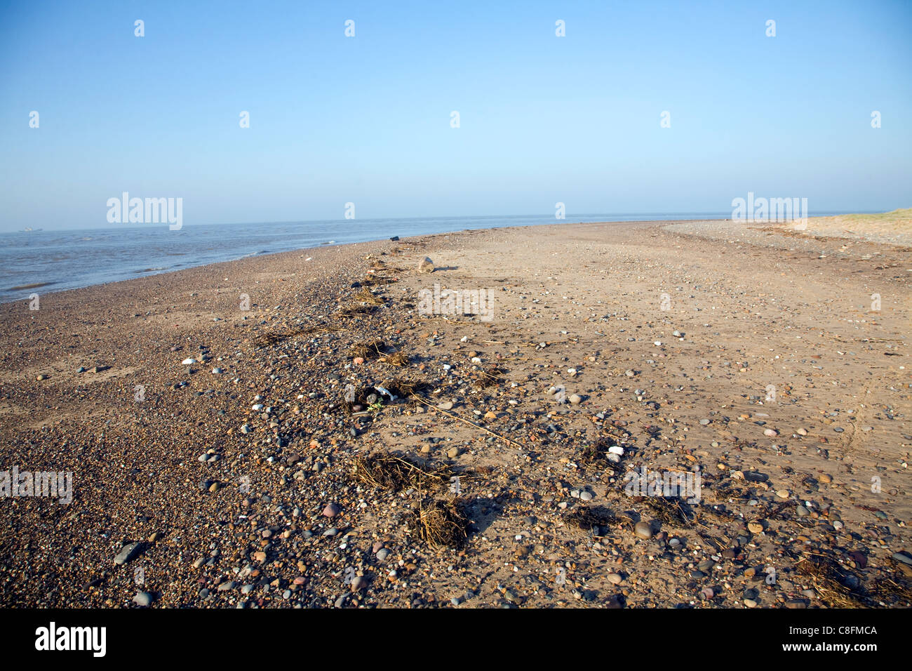 Beach sediment at the tip of Spurn Head spit, Yorkshire, England Stock Photo