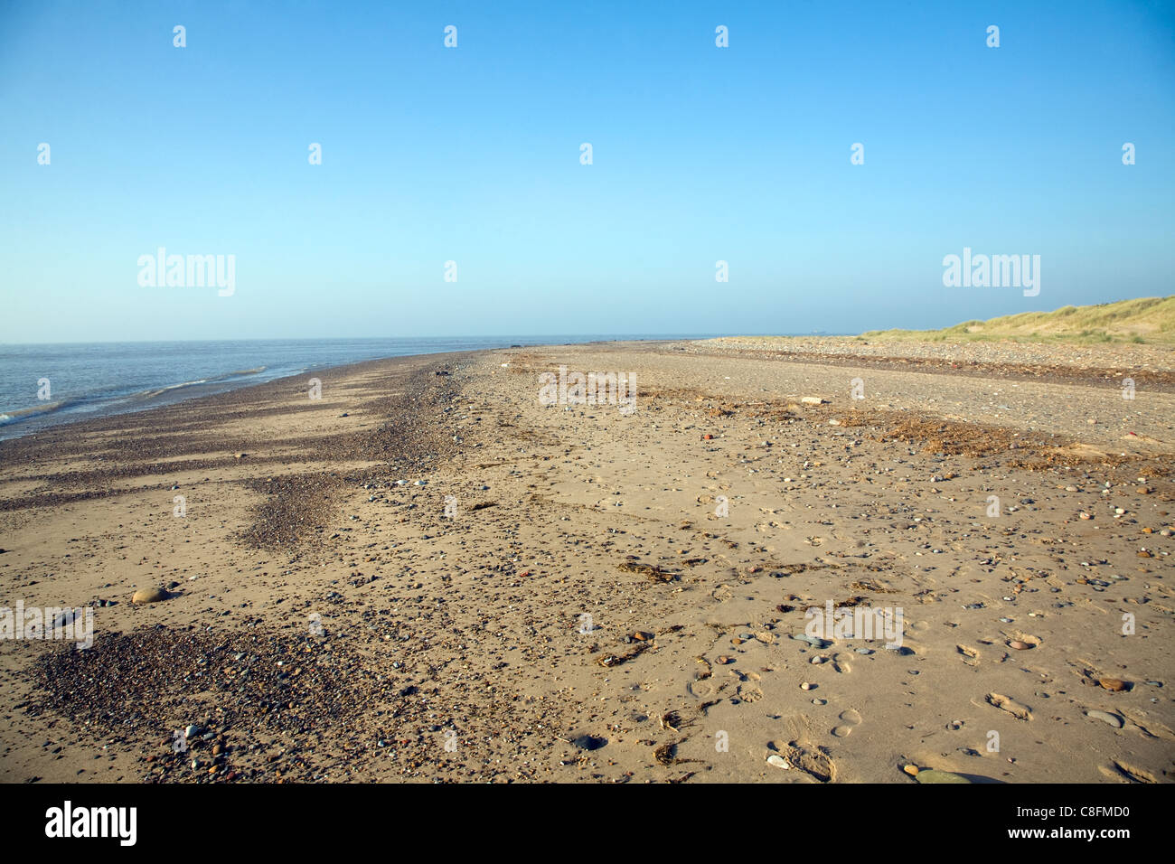 Beach sediment at the tip of Spurn Head spit, Yorkshire, England Stock Photo