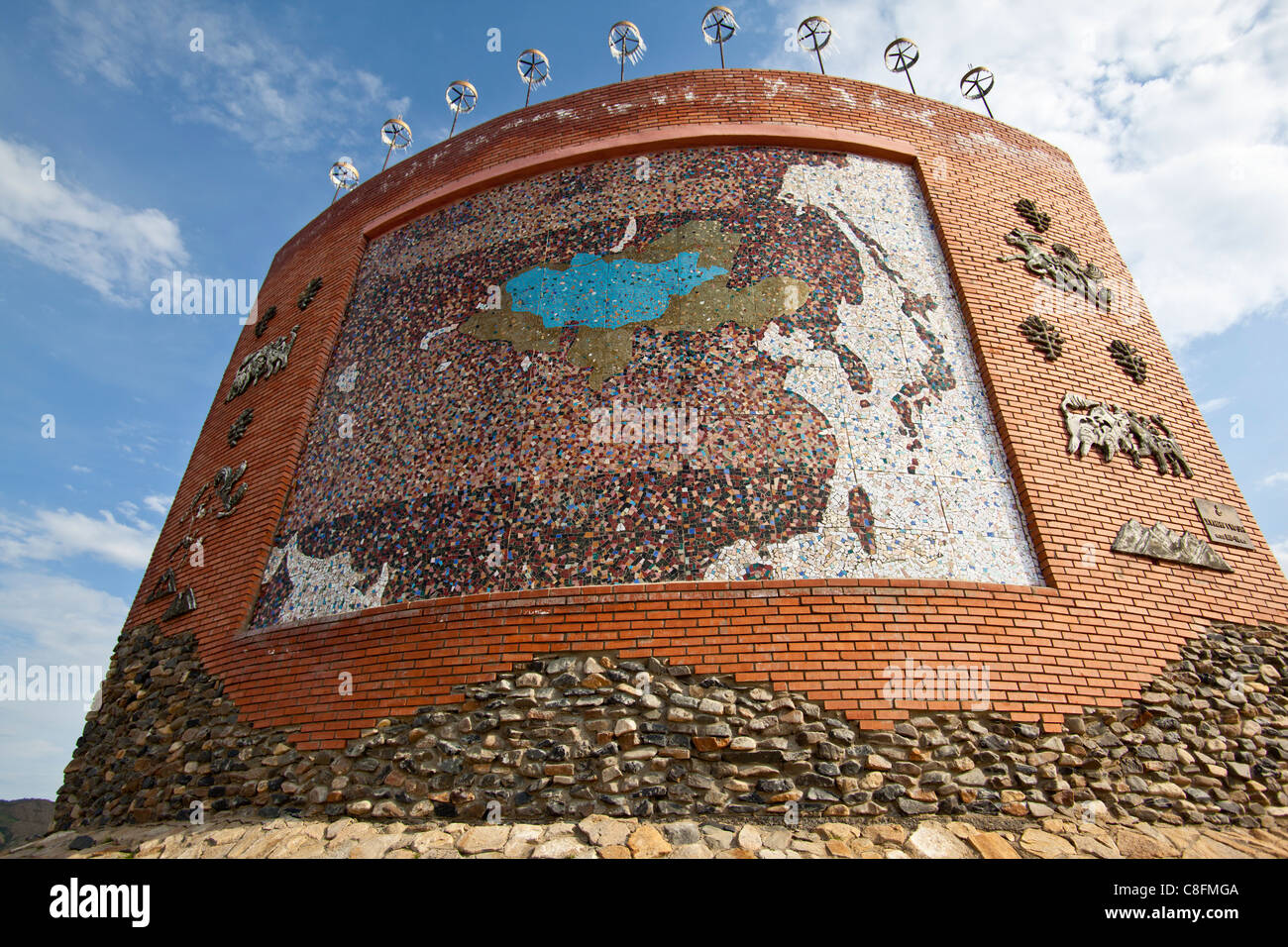 Tribute to the ancient Mongolian empire of Genghis Khan showing a map of the ancient empire. Stock Photo