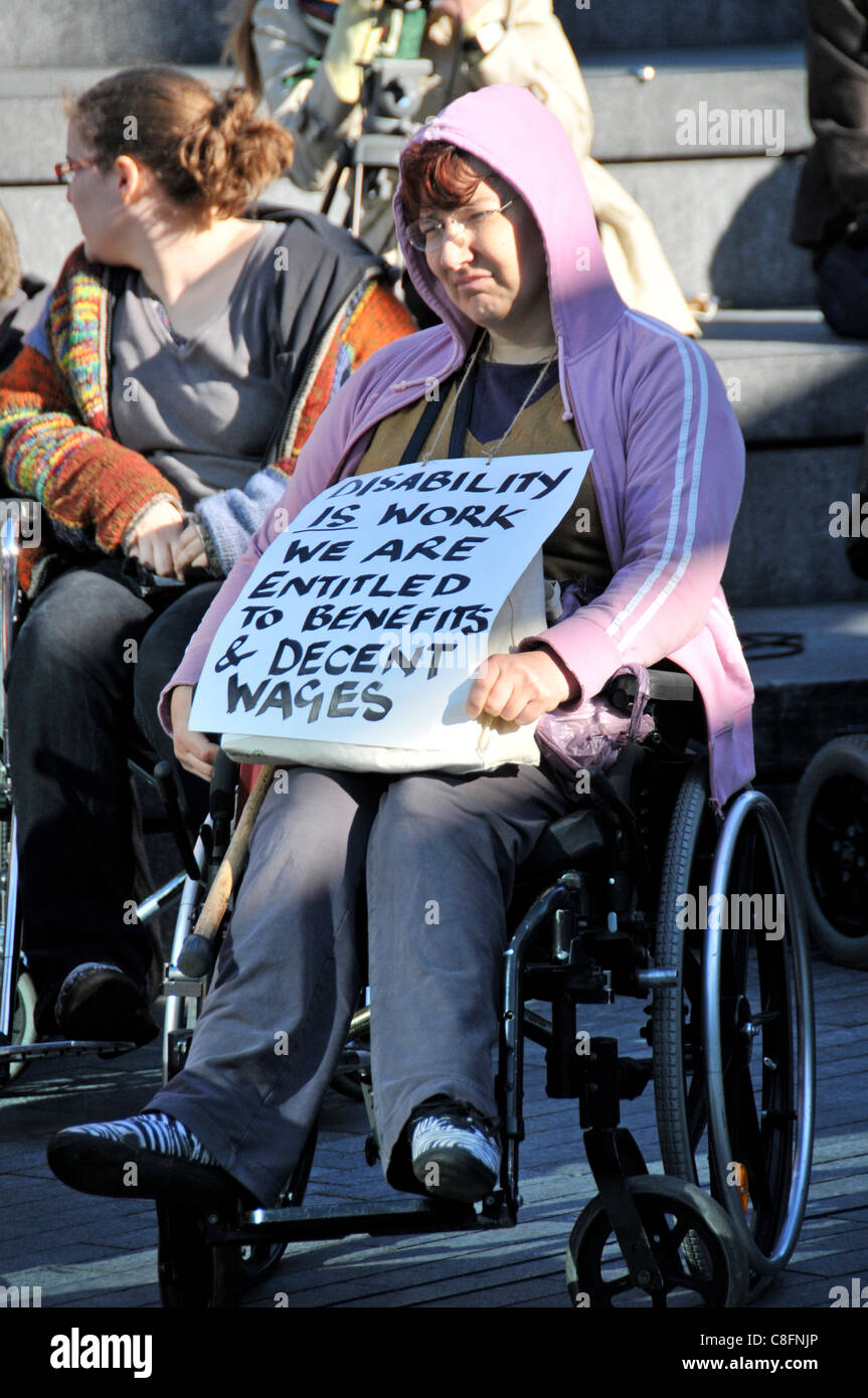 Welfare Reform Bill protest A Wheelchair protester at the The Hardest Hit protest against benefit cuts for disabled people Stock Photo
