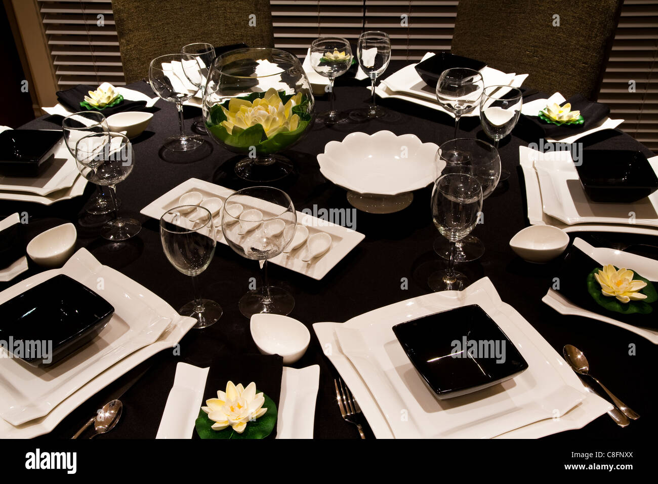 A formal table setting for dinner Stock Photo