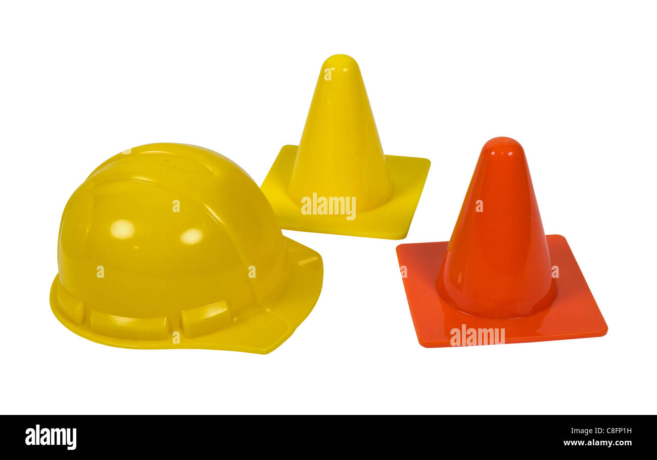 Hard hat with a pair of safety cones for designating caution and