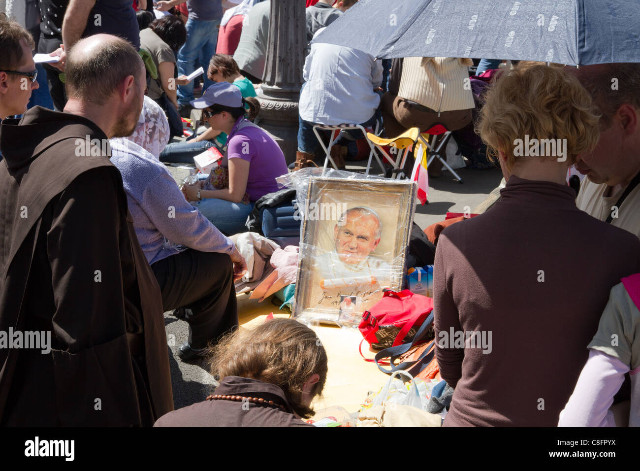 People celebrating the beatification of Pope John Paul II Vatican Rome Stock Photo