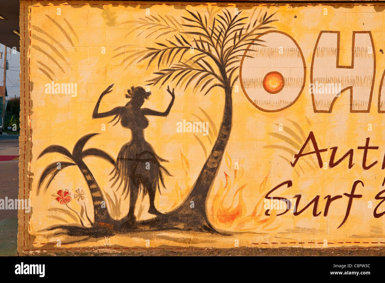 Painting on wall at Ohana Surf & Skate Shop on Seawall Boulevard facing