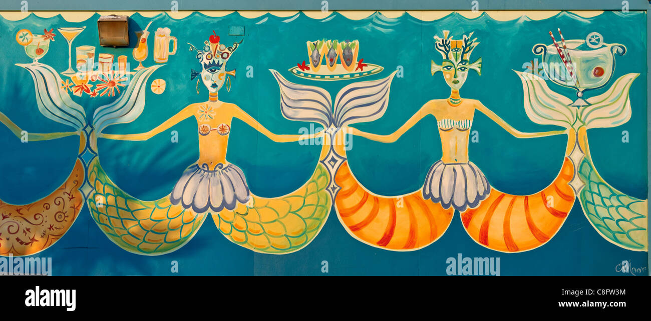 Painting on wall at Float Pool & Patio Bar on Seawall Boulevard facing