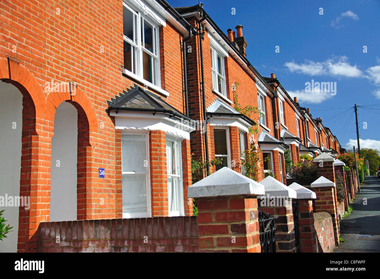 Semi-detached houses on Agraria Road, Guildford, Surrey, England, United Kingdom Stock Photo