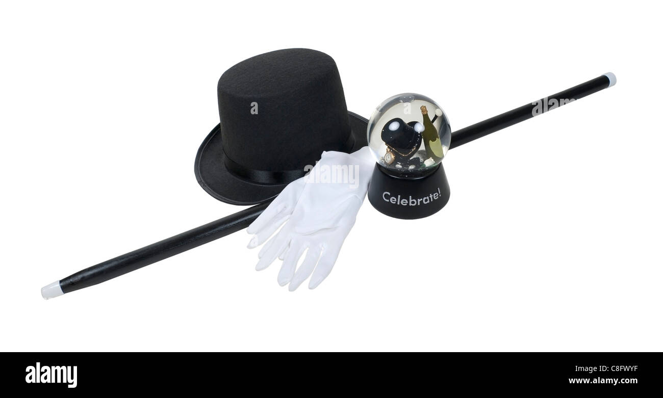 Celebrate New Year snow globe Top Hat and Cane with gloves path