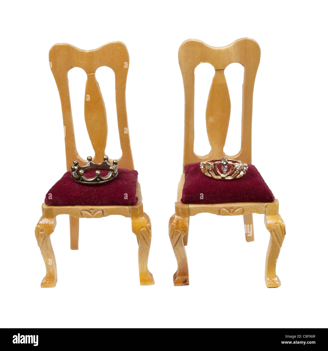 Thrones of the king and queen with velvet seats and royal crowns path included Stock Photo Alamy