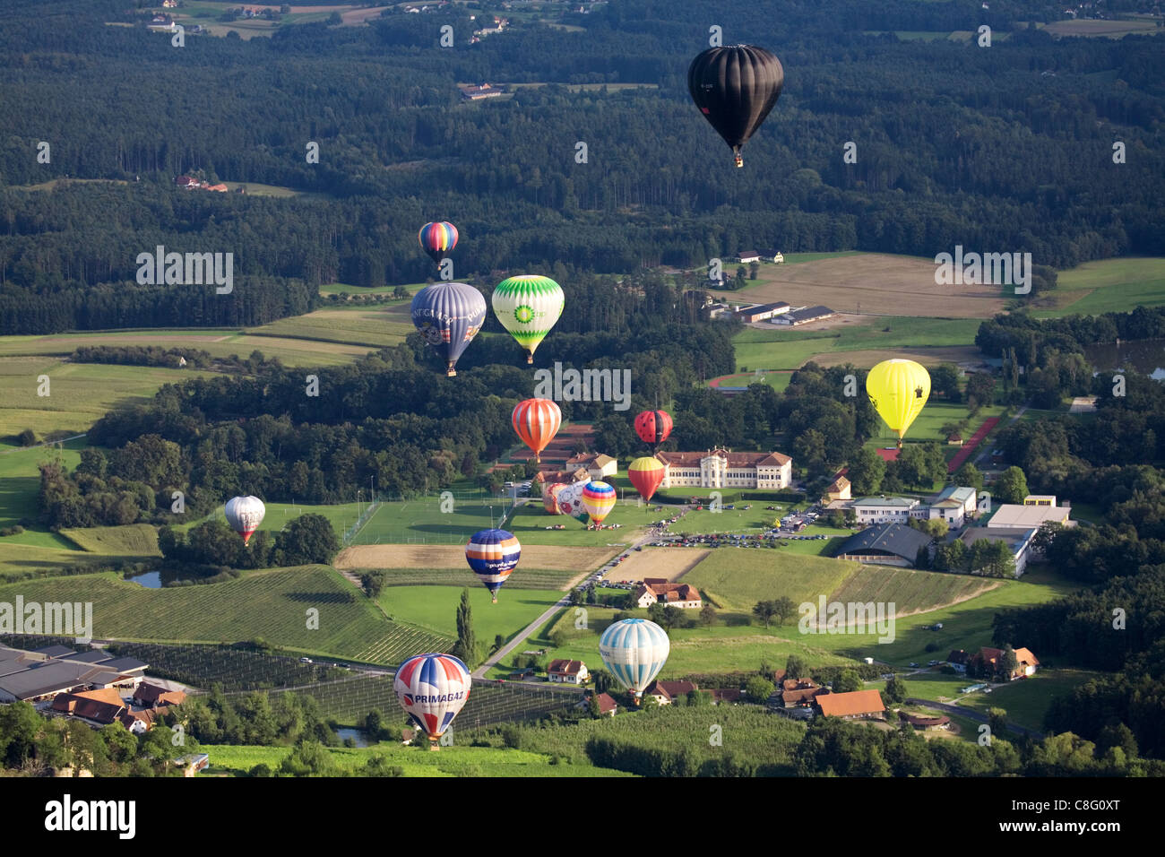 Hot Air Balloon Festival - Primagaz Ballonweek Stubenberg am See, Austria Stock Photo