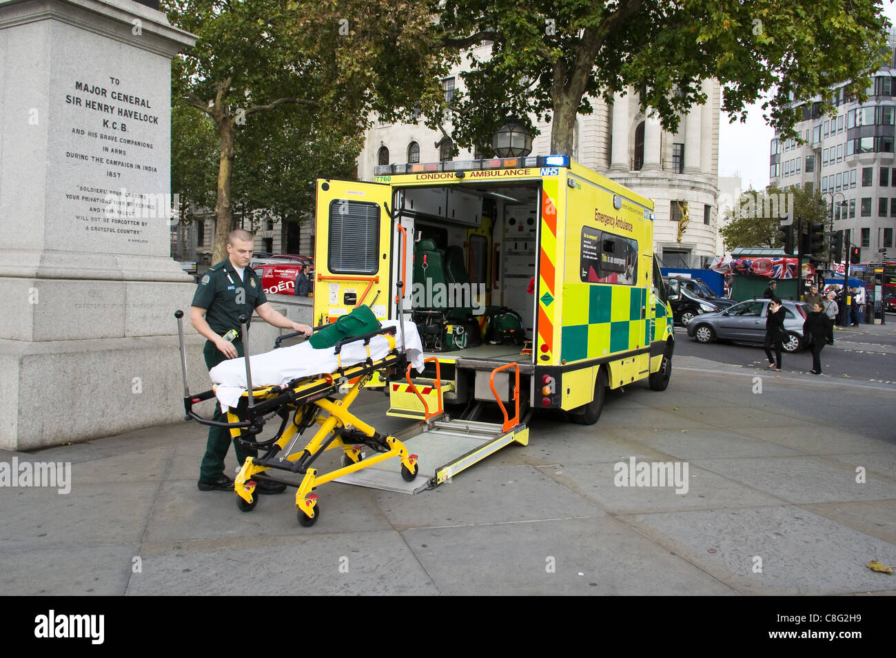 Ambulance in Trafalgar Square, London, October 2011 Stock Photo