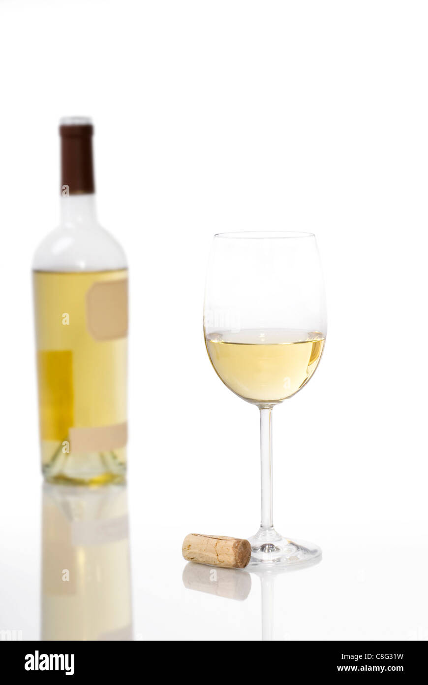 Download A Glass Of White Wine And Cork With The Open Bottle Out Of Focus In Stock Photo Alamy Yellowimages Mockups