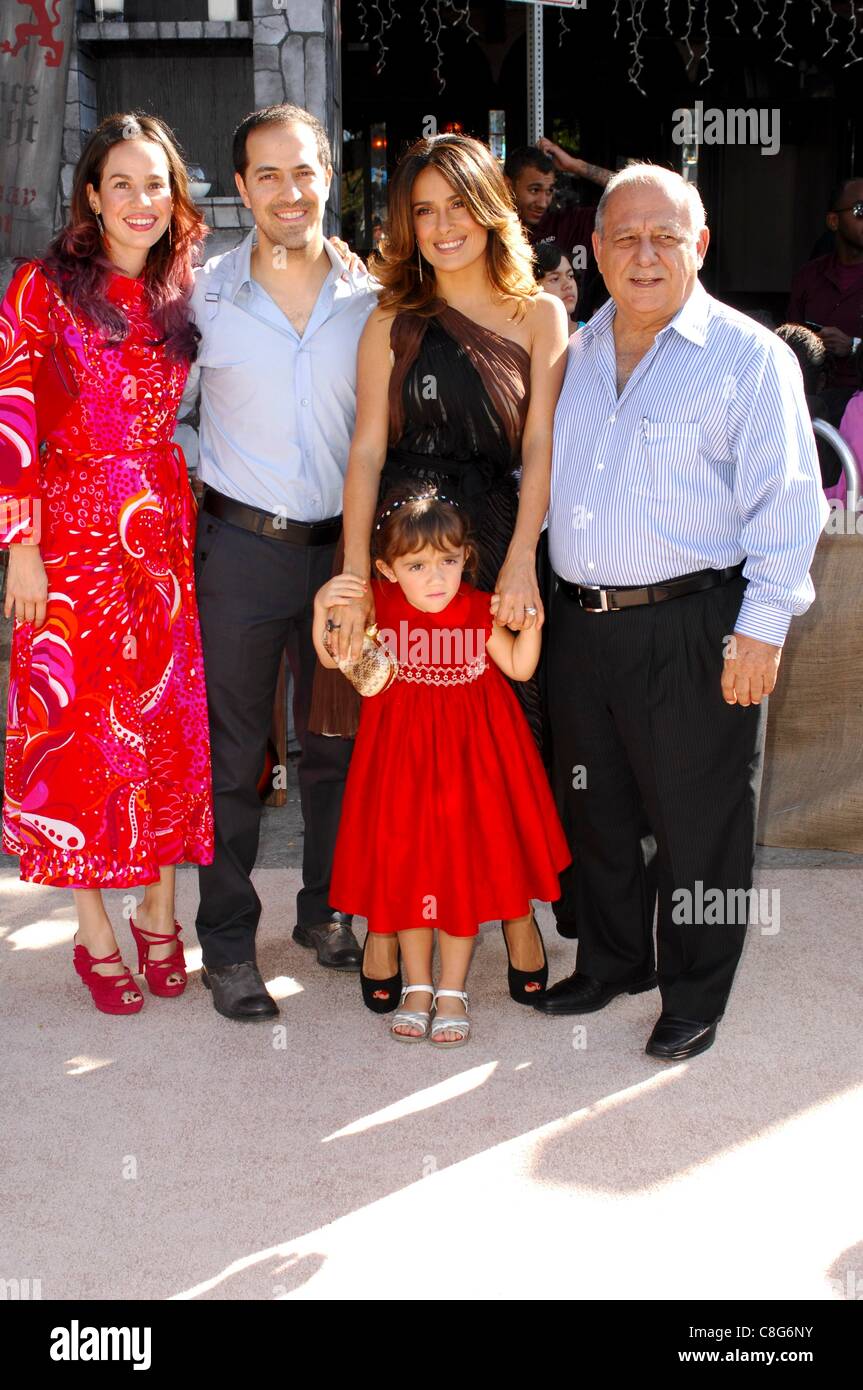 Salma Hayek, Valentina, Family at arrivals for PUSS IN BOOTS Premiere, Regency Village Theater in Westwood, Los Angeles, CA October 23, 2011. Photo By: Elizabeth Goodenough/Everett Collection Stock Photo