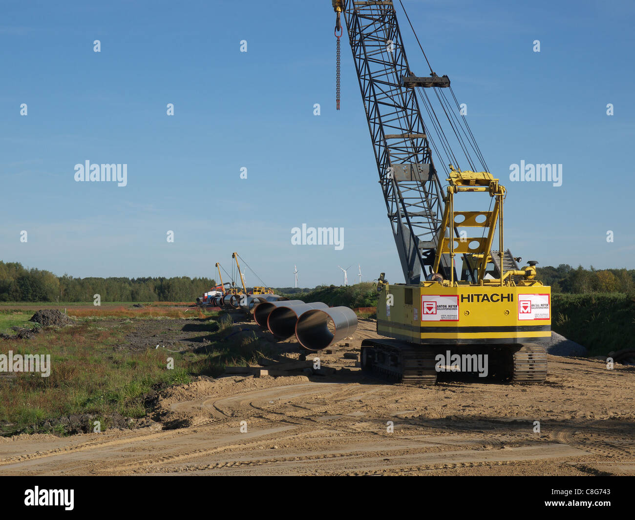 Building a gas pipeline connecting with the Nord Stream Pipeline between Russia and Western Europe. Stock Photo