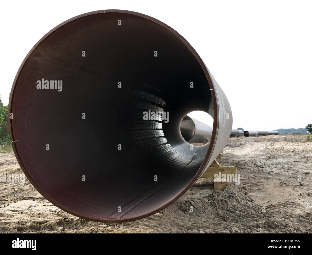 Building a gas pipeline connecting with the Nord Stream Pipeline between Russia and Western Europe. Stock Photo