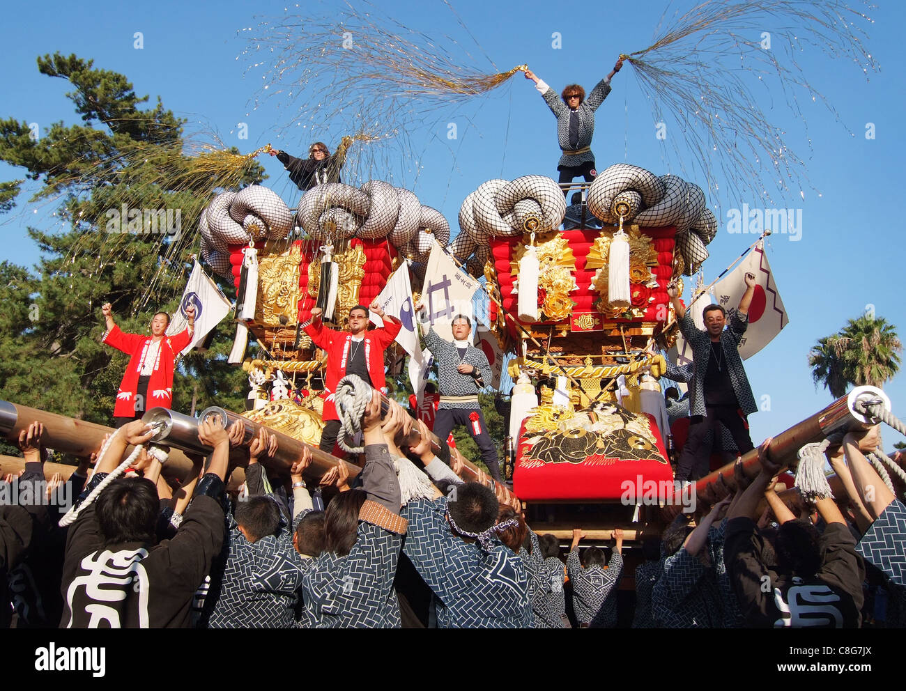 The traditional festival of Japan, rises a big shrine Stock Photo