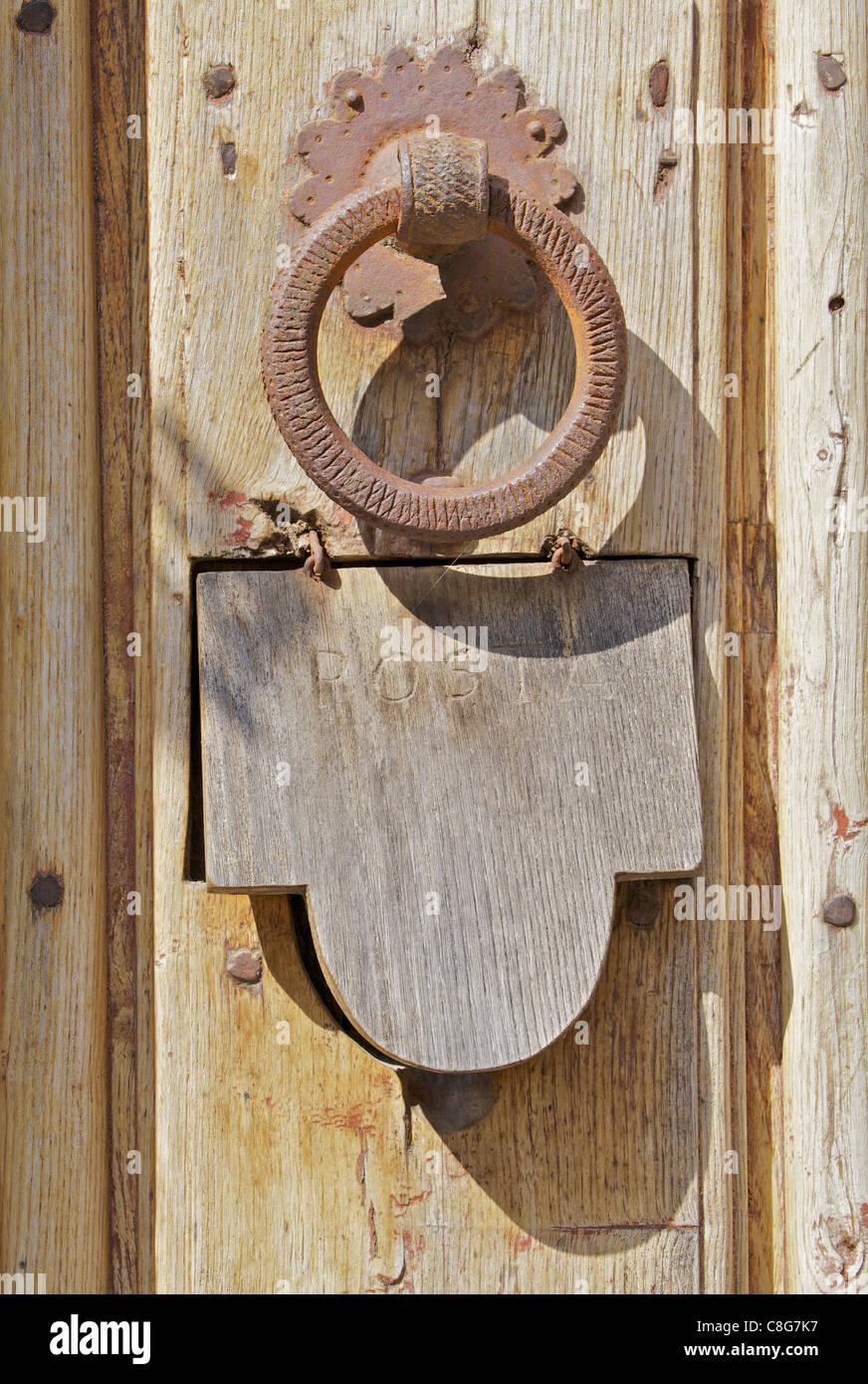 Hand Forged Iron Door Handle Stock Photo