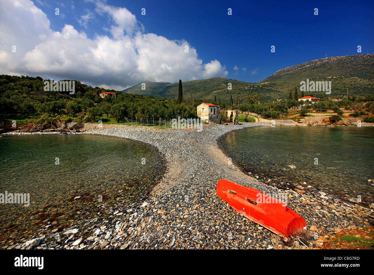 'Twin' beaches close to Kotronas village, in 'Prosiliaki' or 'East' Mani, Lakonia, Peloponnese, Greece Stock Photo