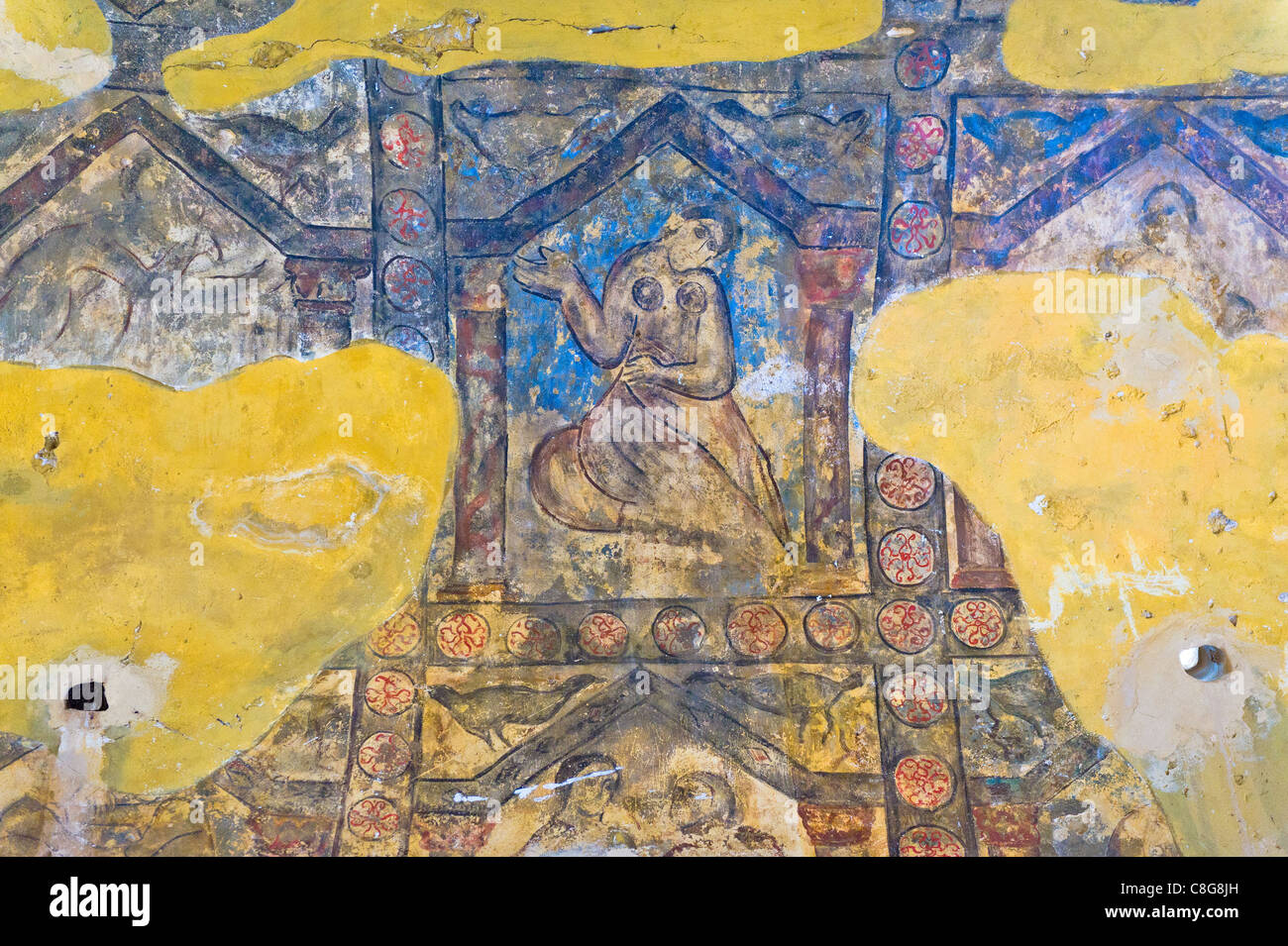 Old frescoes in the Quseir Amra castle, UNESCO World Heritage Site, Jordan Stock Photo