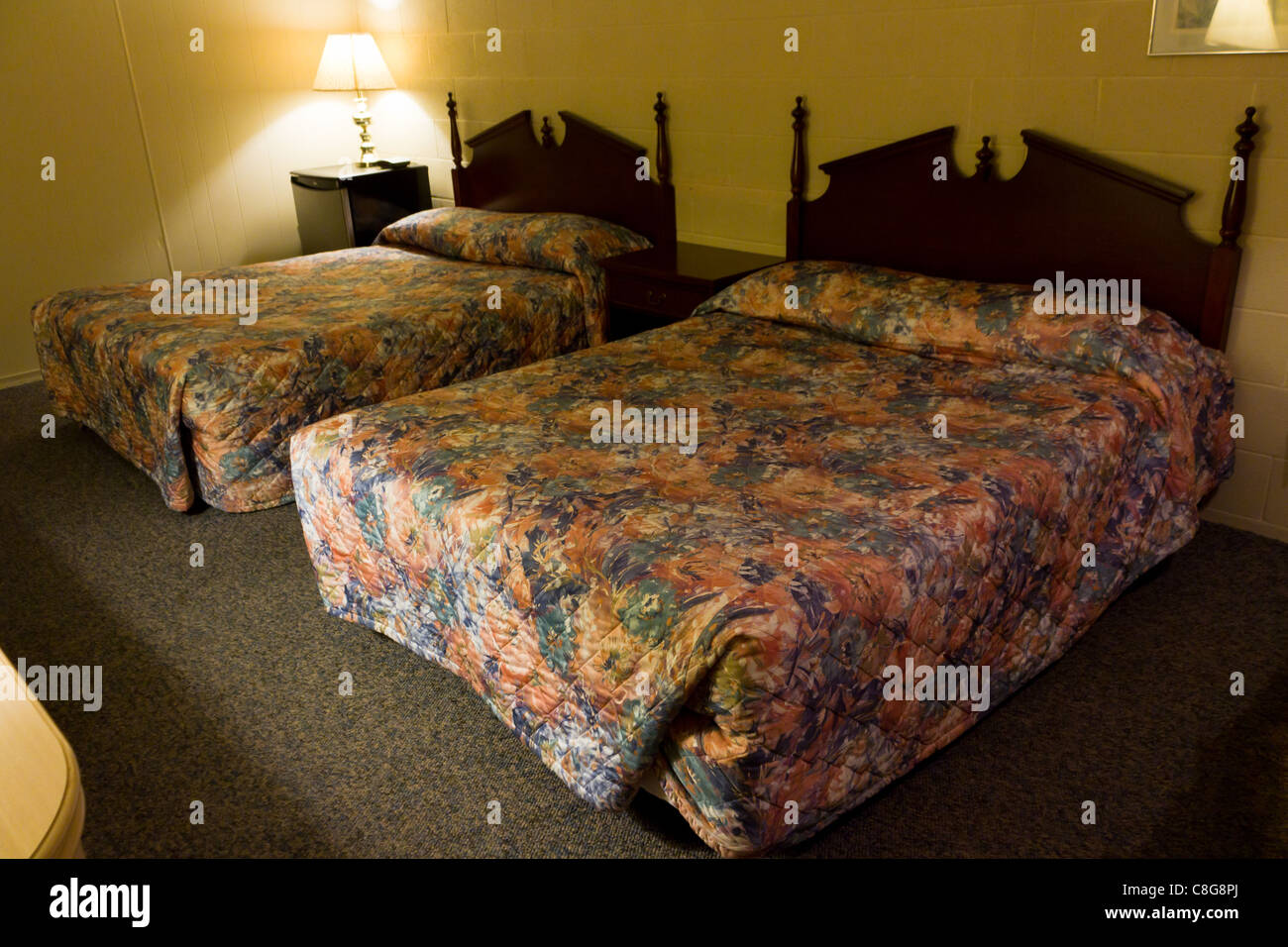 motel hotel room bed beds old vintage Stock Photo Alamy